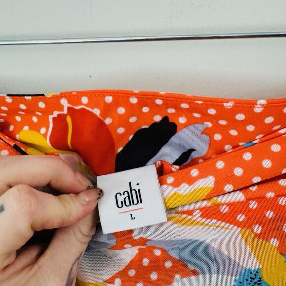 Cabi Orange Polka Dotted Floral Asymmetrical Skirt Women’s Size L - Picture 4 of 7